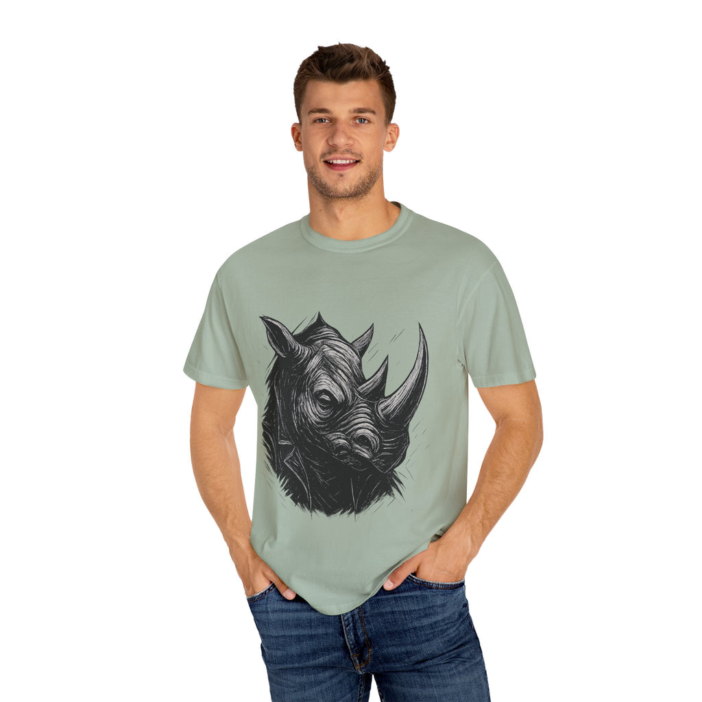 Grunge Rhino T-shirt, Punk Rhino Tee, Rhino Linocut Shirt, Rebel Rhinoceros Top, Edgy Animal Graphic Tee