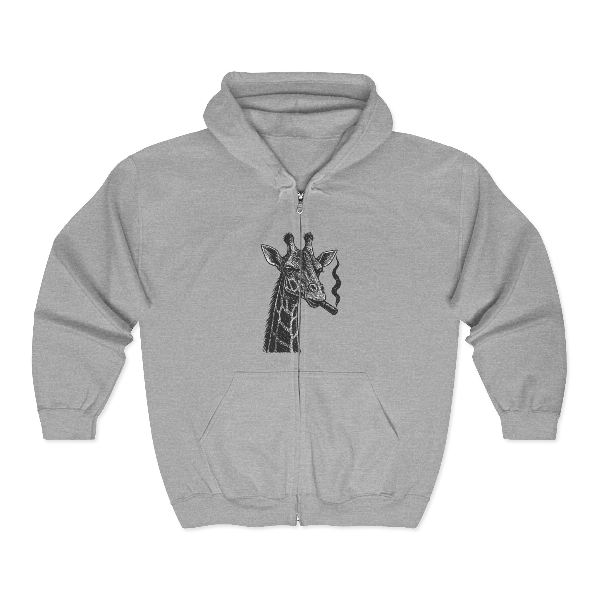 Giraffe Graphic Zip-Up Hoodie, Animal Lover's Sweatshirt, Unisex Streetwear, Grunge Style Gift, Casual Outerwear