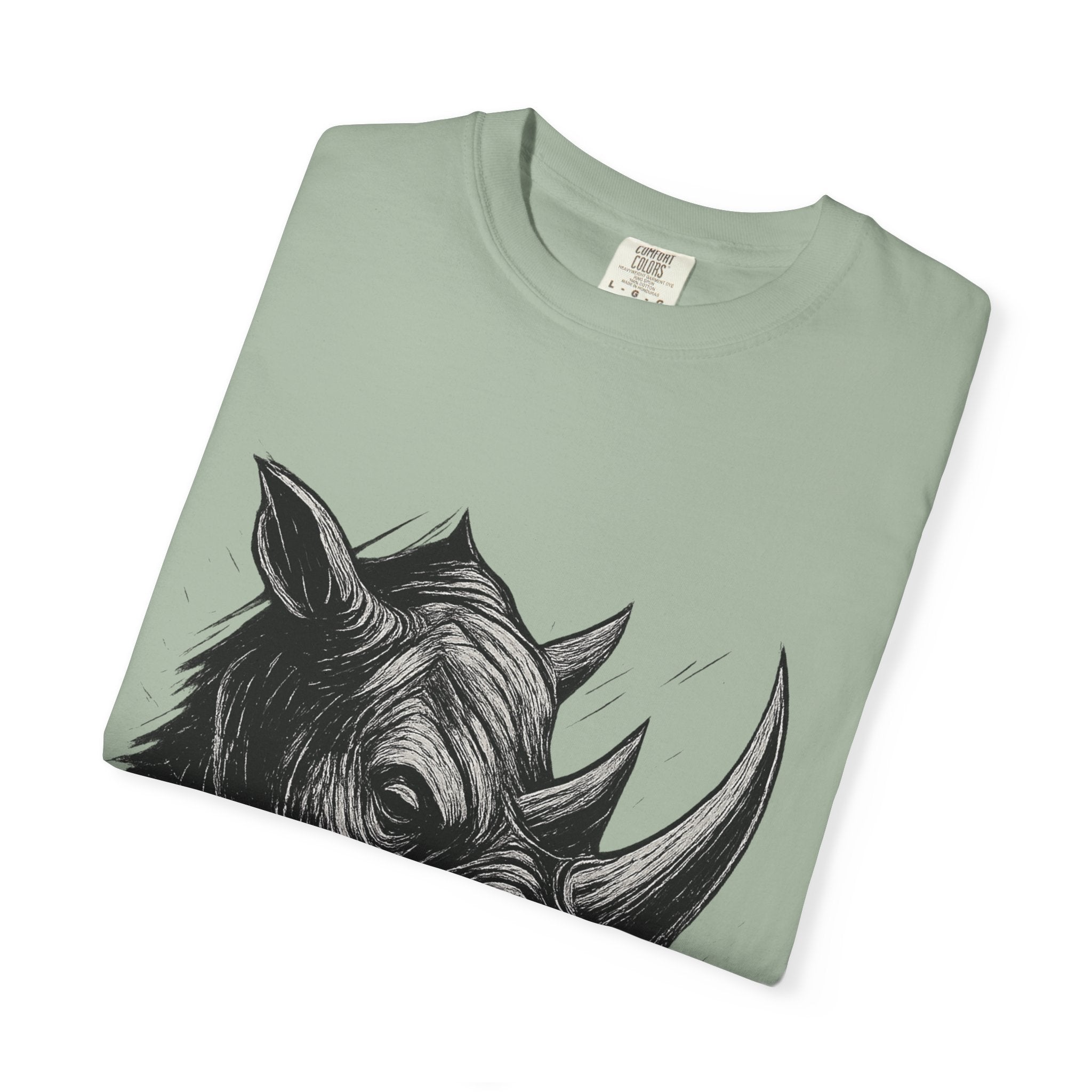 Grunge Rhino T-shirt, Punk Rhino Tee, Rhino Linocut Shirt, Rebel Rhinoceros Top, Edgy Animal Graphic Tee