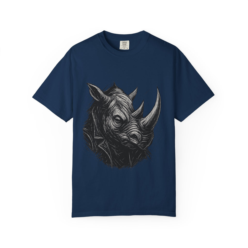 Grunge Rhino T-shirt, Punk Rhino Tee, Rhino Linocut Shirt, Rebel Rhinoceros Top, Edgy Animal Graphic Tee