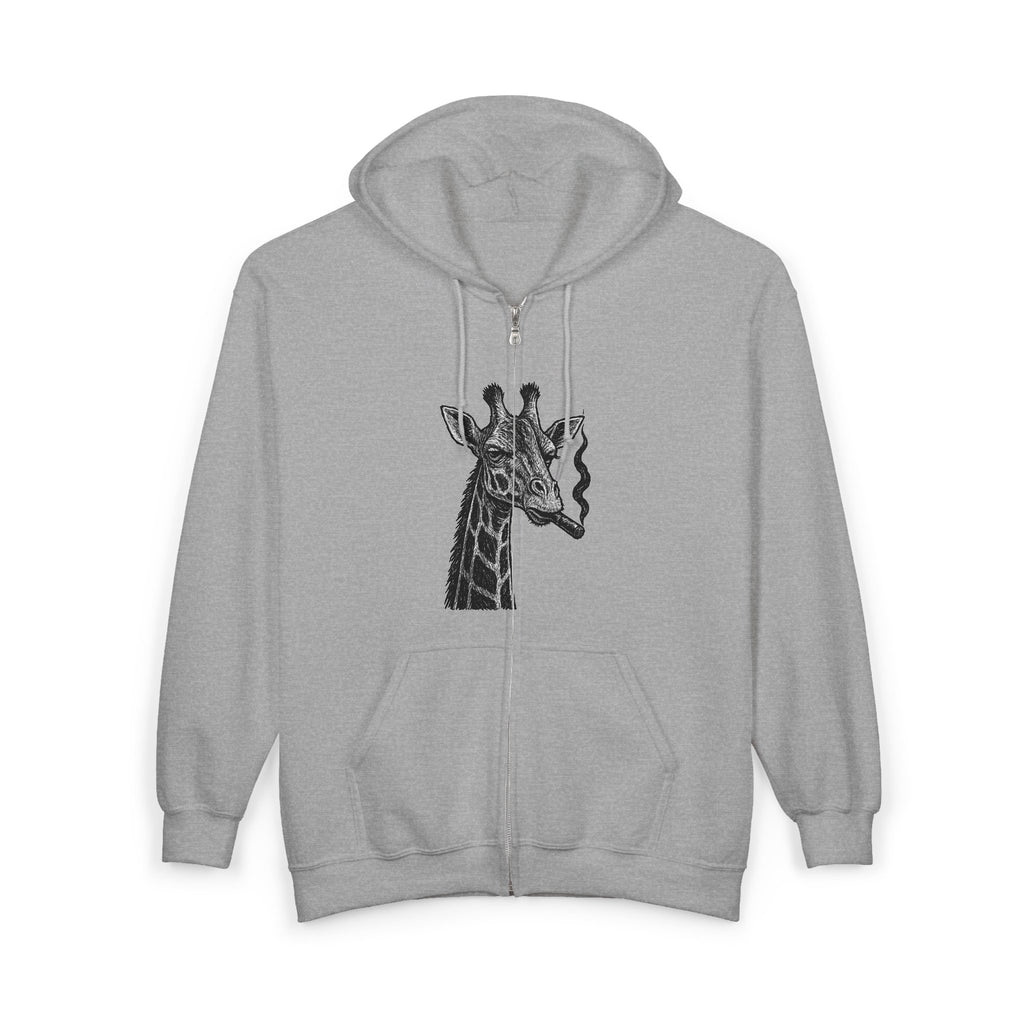 Giraffe Graphic Zip-Up Hoodie, Animal Lover's Sweatshirt, Unisex Streetwear, Grunge Style Gift, Casual Outerwear