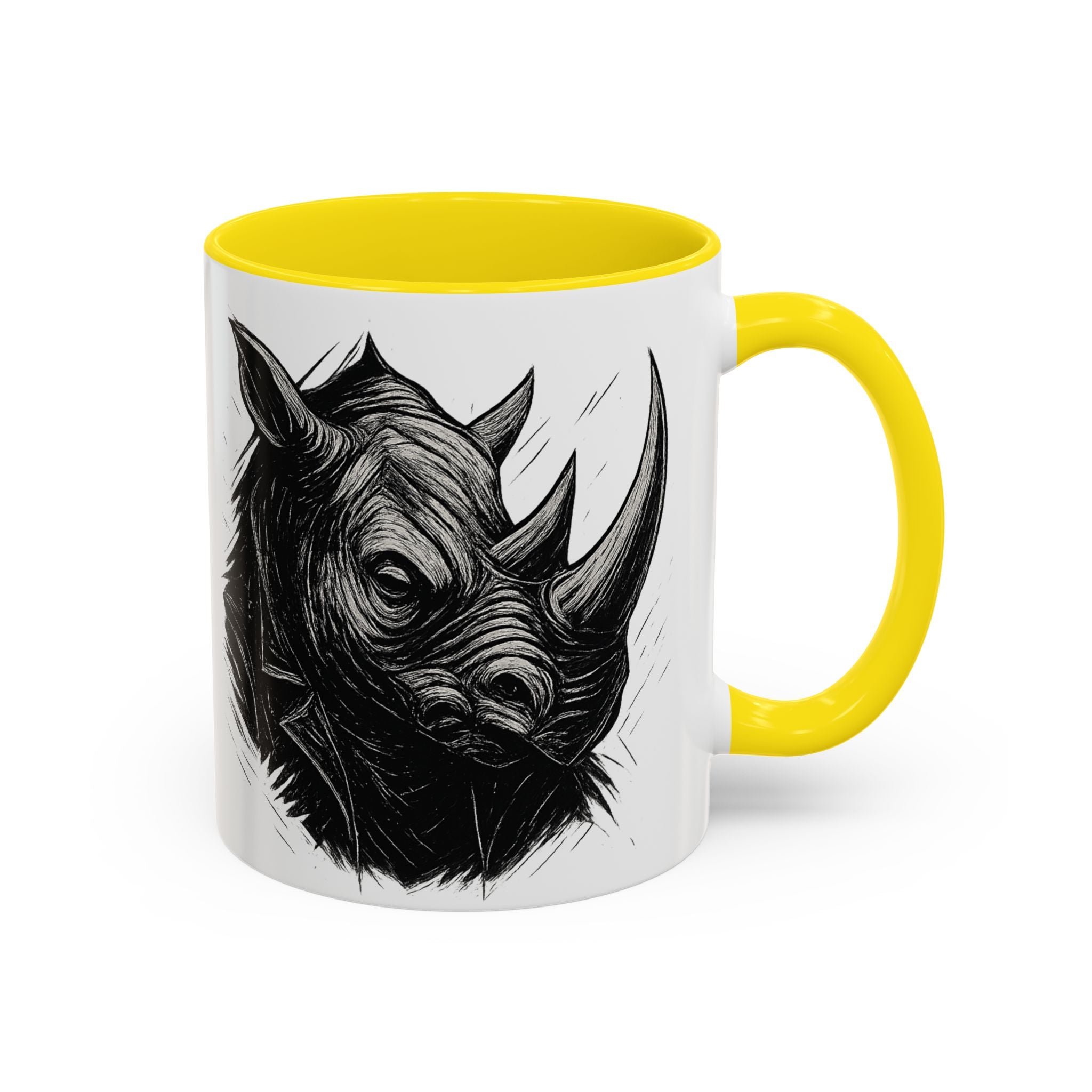 Grunge Punk Animal Mug | Giraffe & Rhino Linocut Art Coffee Cup, Edgy Black and White Illustration Gift