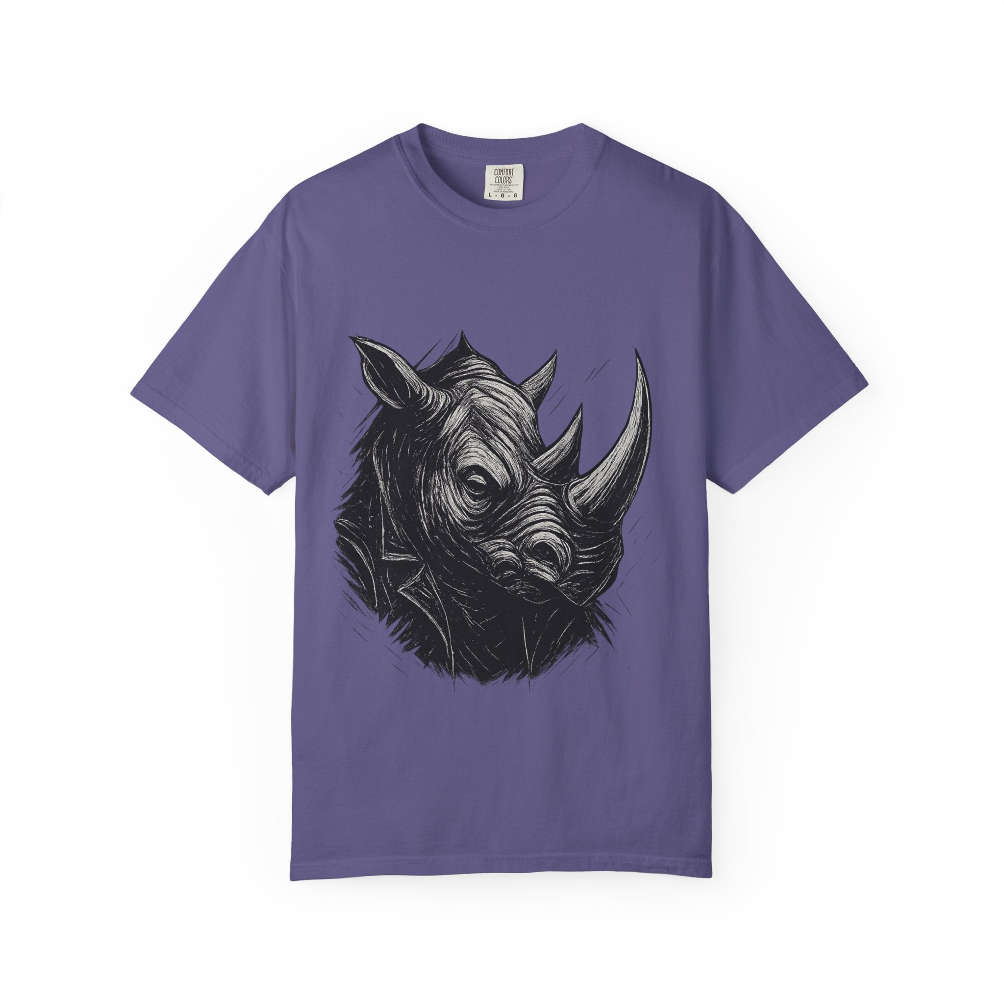 Grunge Rhino T-shirt, Punk Rhino Tee, Rhino Linocut Shirt, Rebel Rhinoceros Top, Edgy Animal Graphic Tee