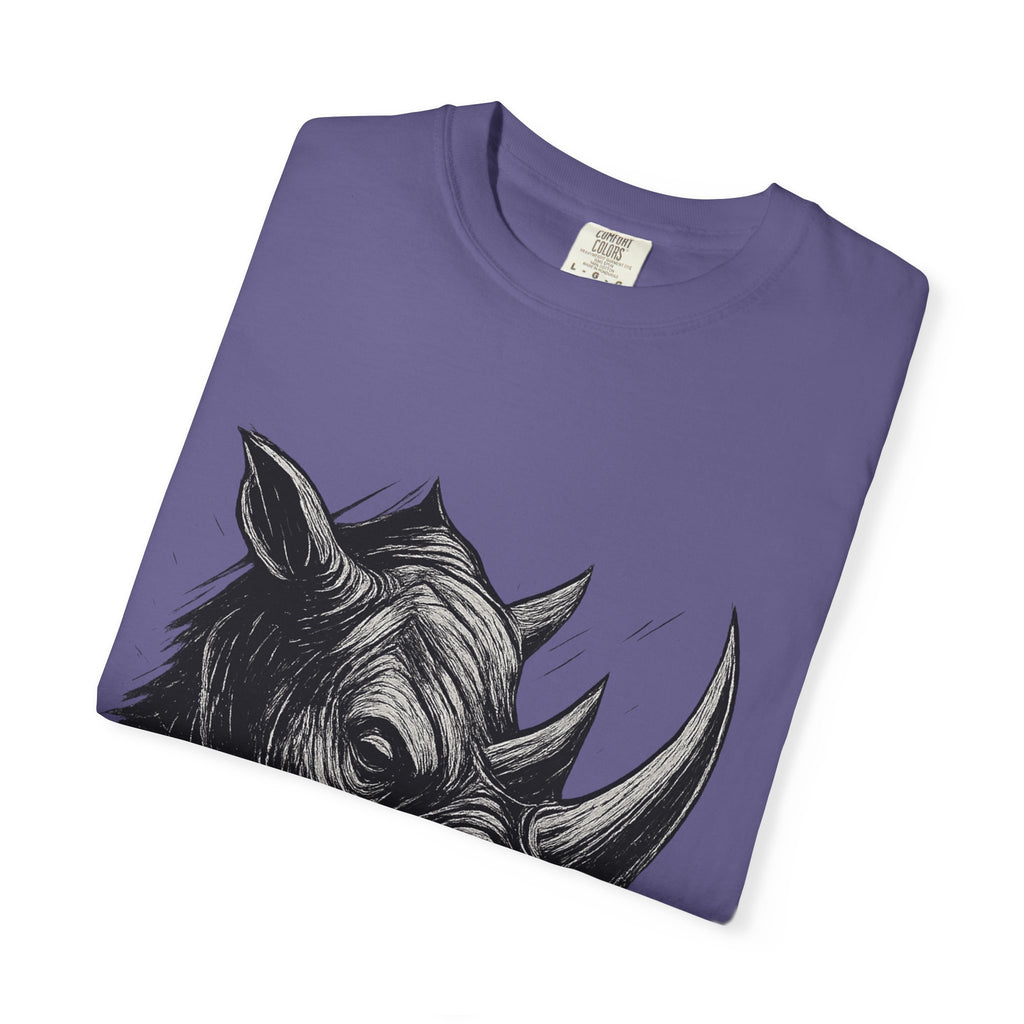 Grunge Rhino T-shirt, Punk Rhino Tee, Rhino Linocut Shirt, Rebel Rhinoceros Top, Edgy Animal Graphic Tee