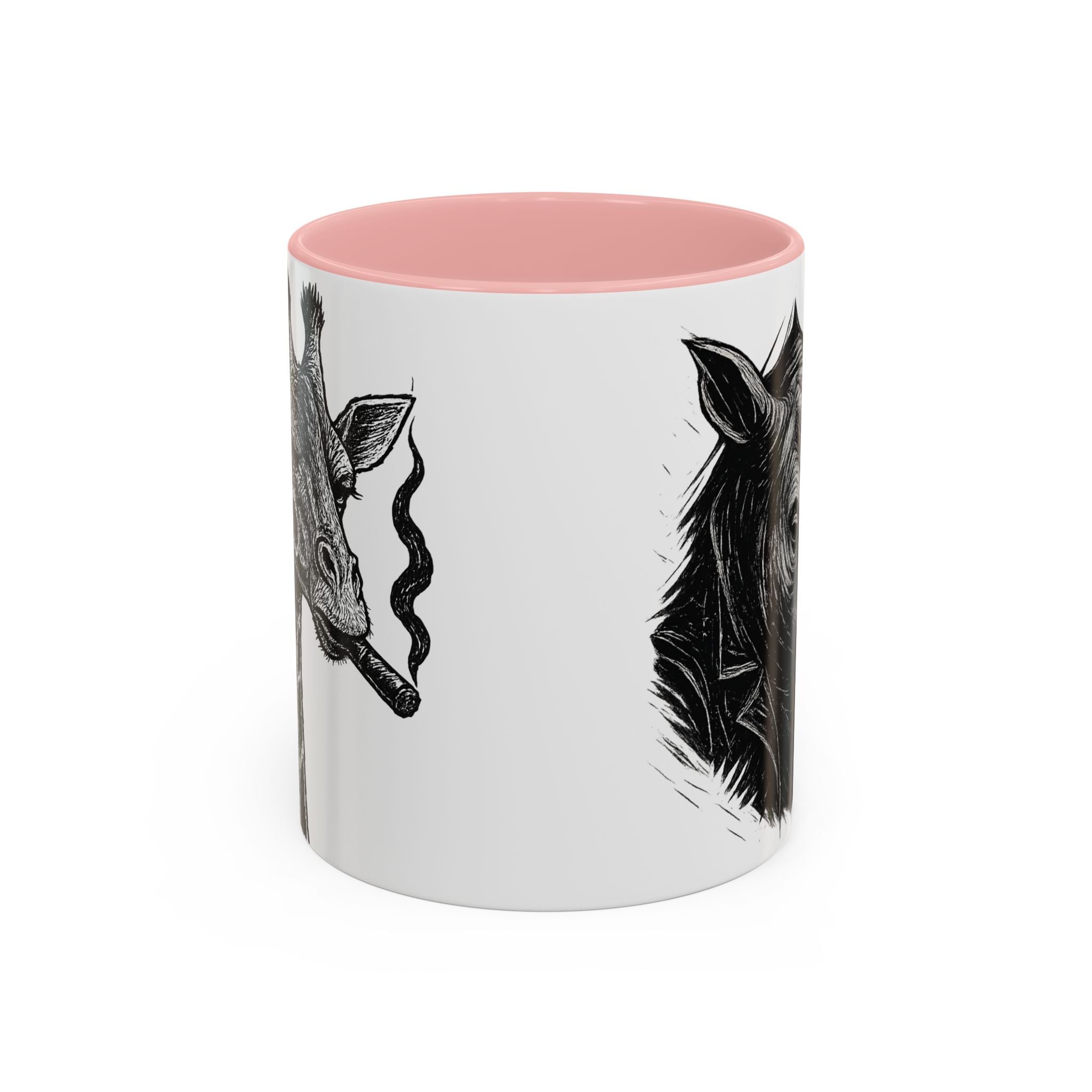 Grunge Punk Animal Mug | Giraffe & Rhino Linocut Art Coffee Cup, Edgy Black and White Illustration Gift