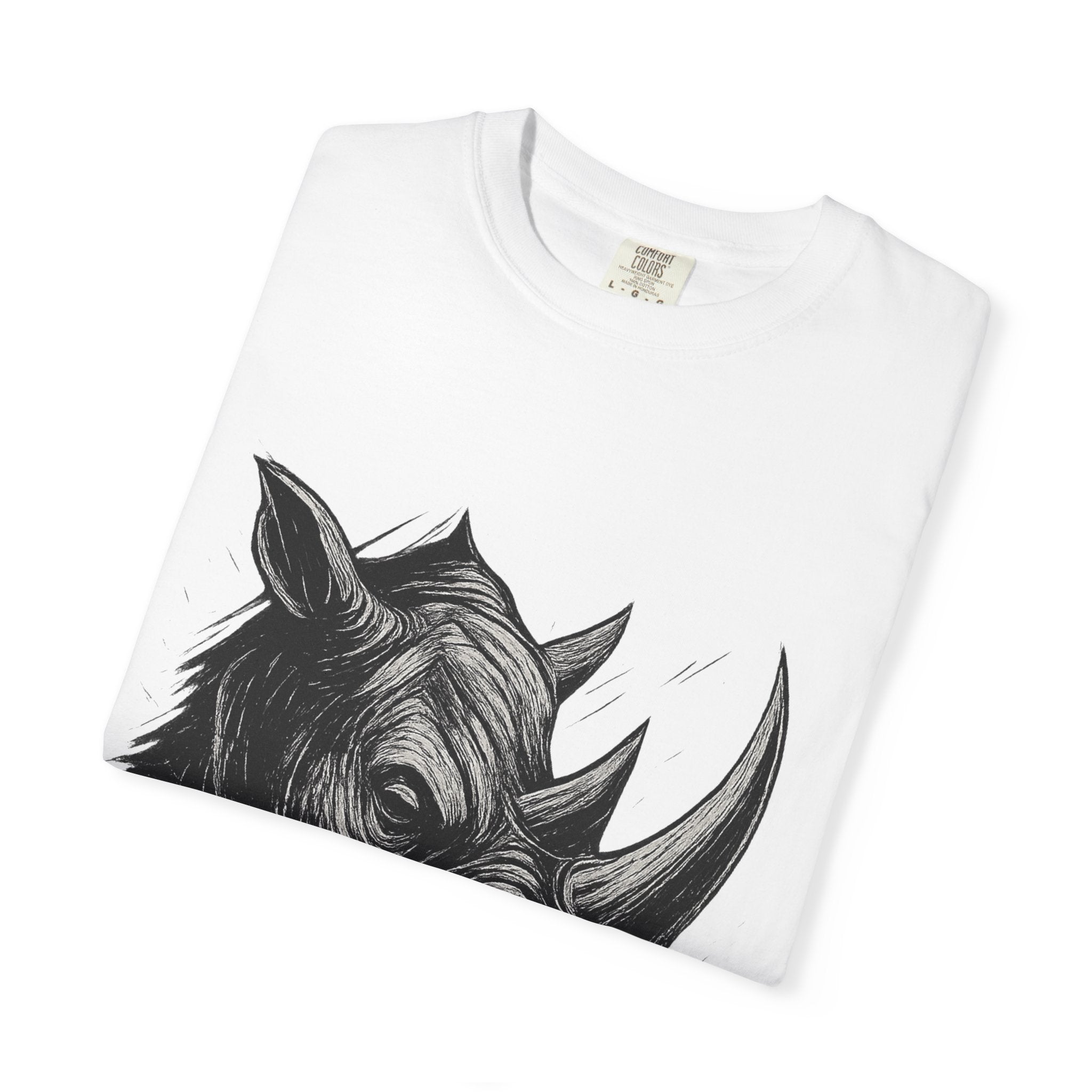 Grunge Rhino T-shirt, Punk Rhino Tee, Rhino Linocut Shirt, Rebel Rhinoceros Top, Edgy Animal Graphic Tee
