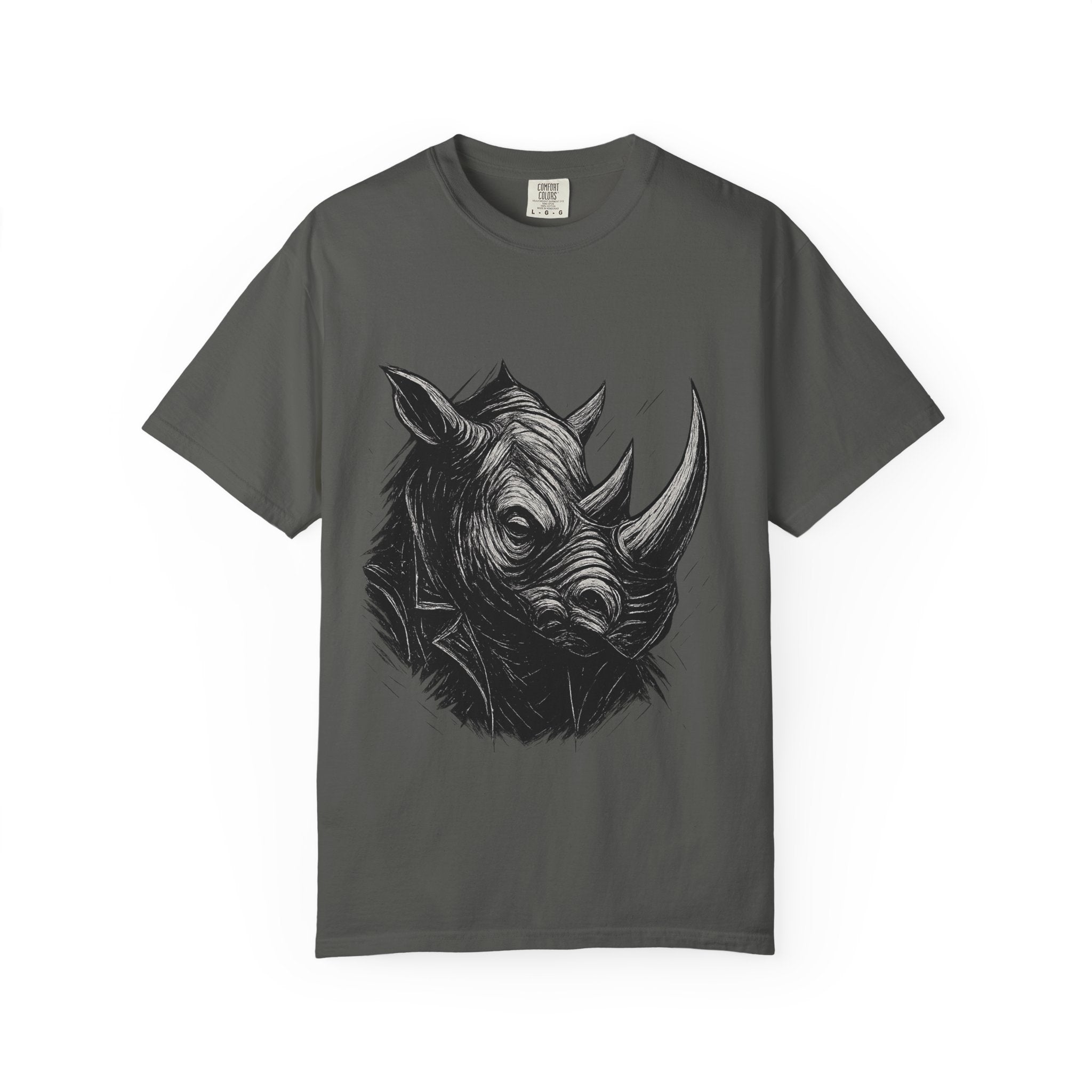 Grunge Rhino T-shirt, Punk Rhino Tee, Rhino Linocut Shirt, Rebel Rhinoceros Top, Edgy Animal Graphic Tee