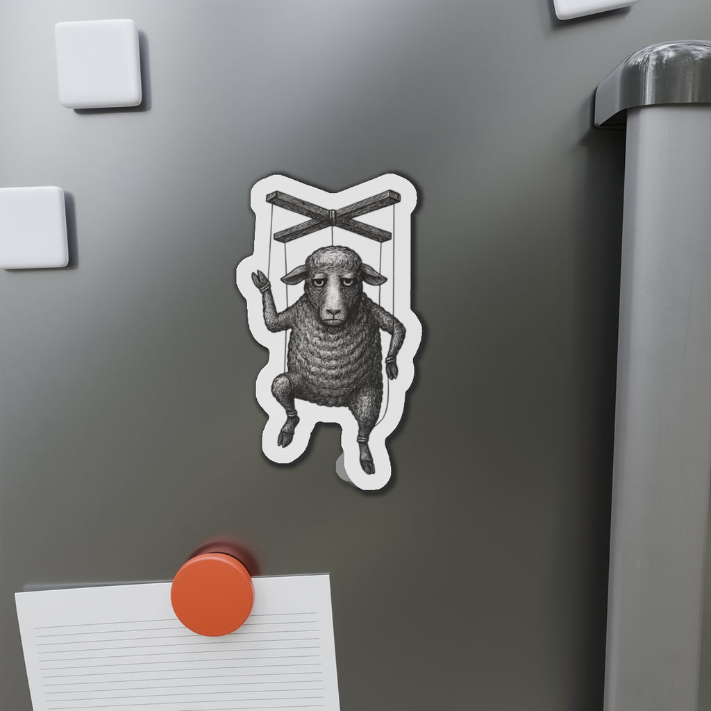 Die-Cut Magnets - Handmade Linocut Puppet Symbolizing Quiet Defiance, Raw Ink Texture, Uneven Shadows, Magnet Set for Fridge Art, Unique