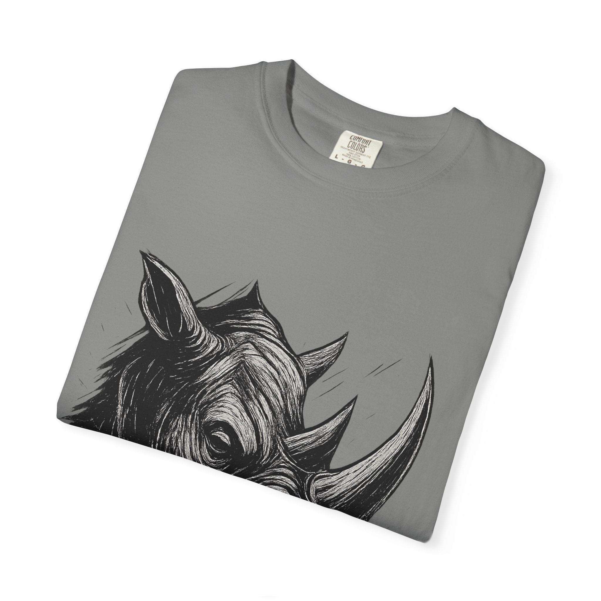 Grunge Rhino T-shirt, Punk Rhino Tee, Rhino Linocut Shirt, Rebel Rhinoceros Top, Edgy Animal Graphic Tee
