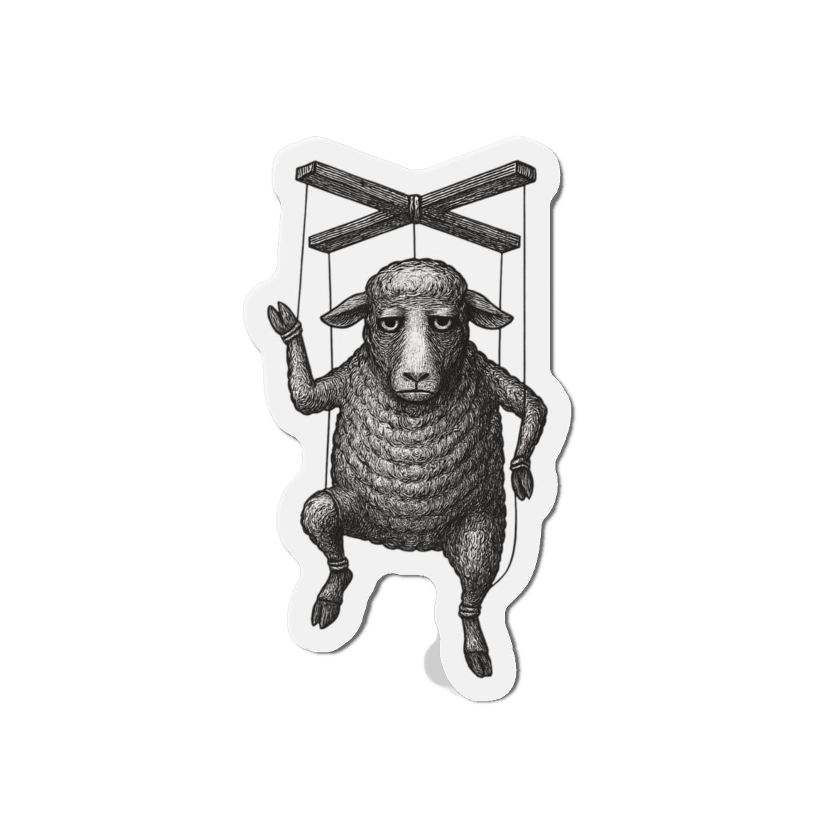 Die-Cut Magnets - Handmade Linocut Puppet Symbolizing Quiet Defiance, Raw Ink Texture, Uneven Shadows, Magnet Set for Fridge Art, Unique