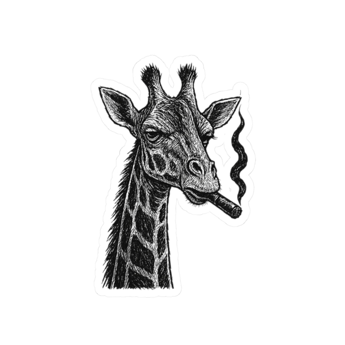 Giraffe Smoke Kiss-Cut Sticker, Laptop Decal, Vintage Wall Art, Animal Lover Gift, Car Decor, Grunge Style Decal