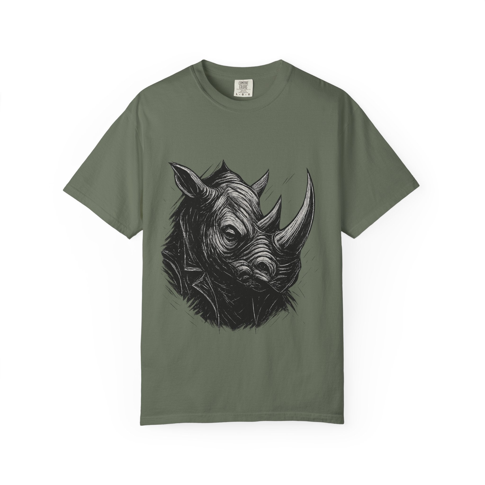 Grunge Rhino T-shirt, Punk Rhino Tee, Rhino Linocut Shirt, Rebel Rhinoceros Top, Edgy Animal Graphic Tee