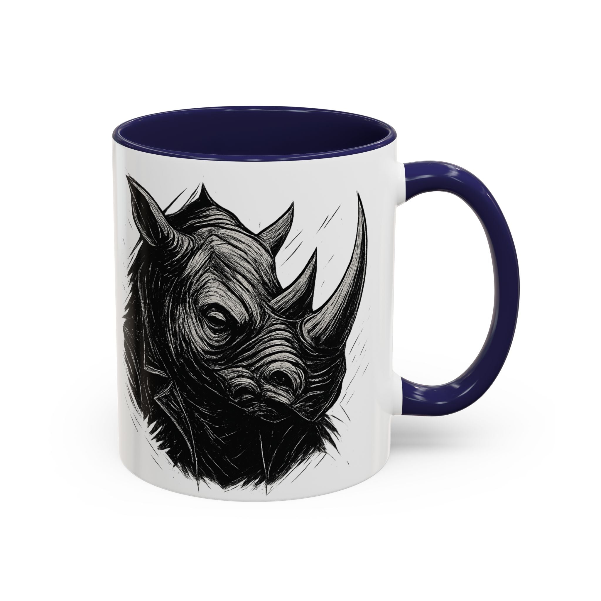 Grunge Punk Animal Mug | Giraffe & Rhino Linocut Art Coffee Cup, Edgy Black and White Illustration Gift