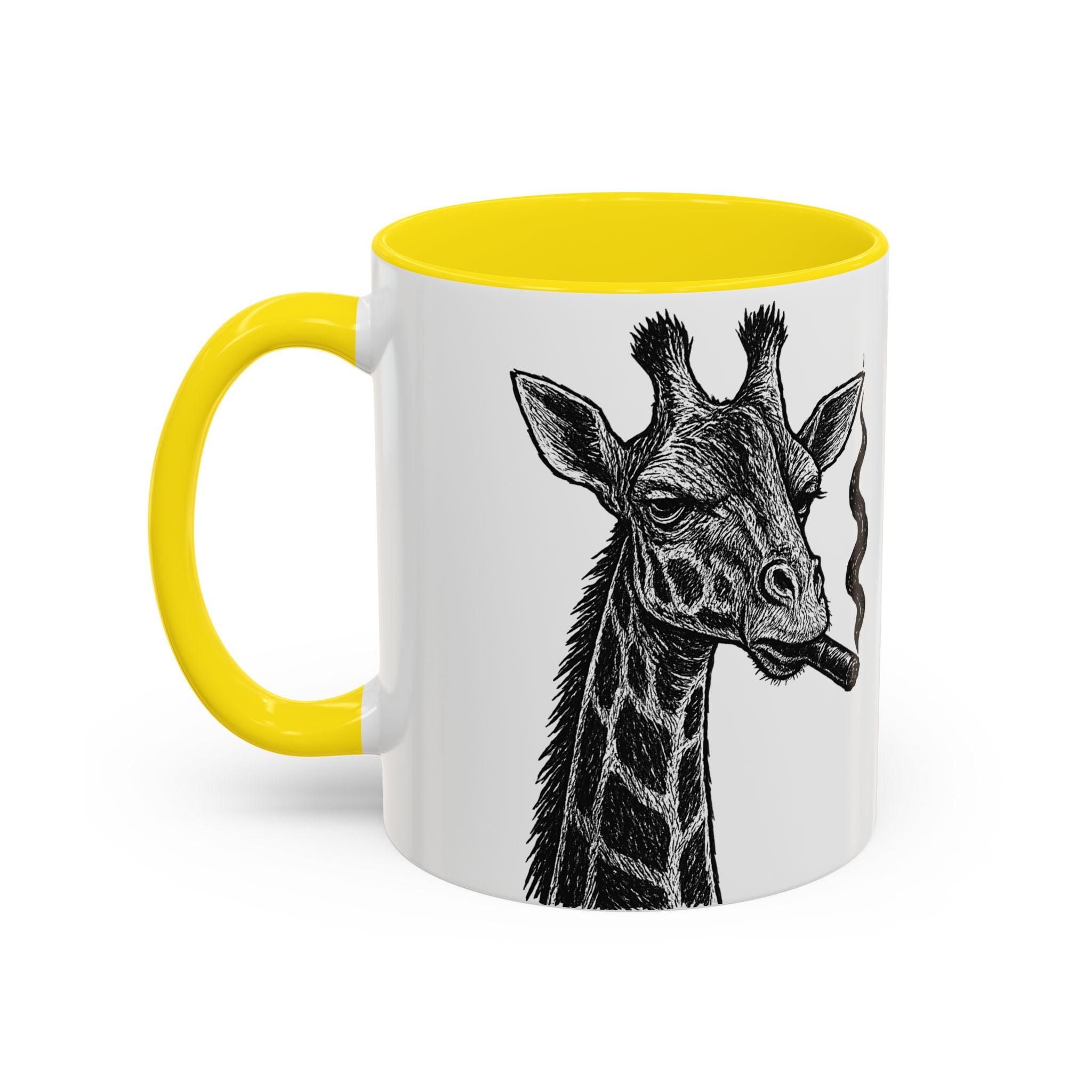 Grunge Punk Animal Mug | Giraffe & Rhino Linocut Art Coffee Cup, Edgy Black and White Illustration Gift