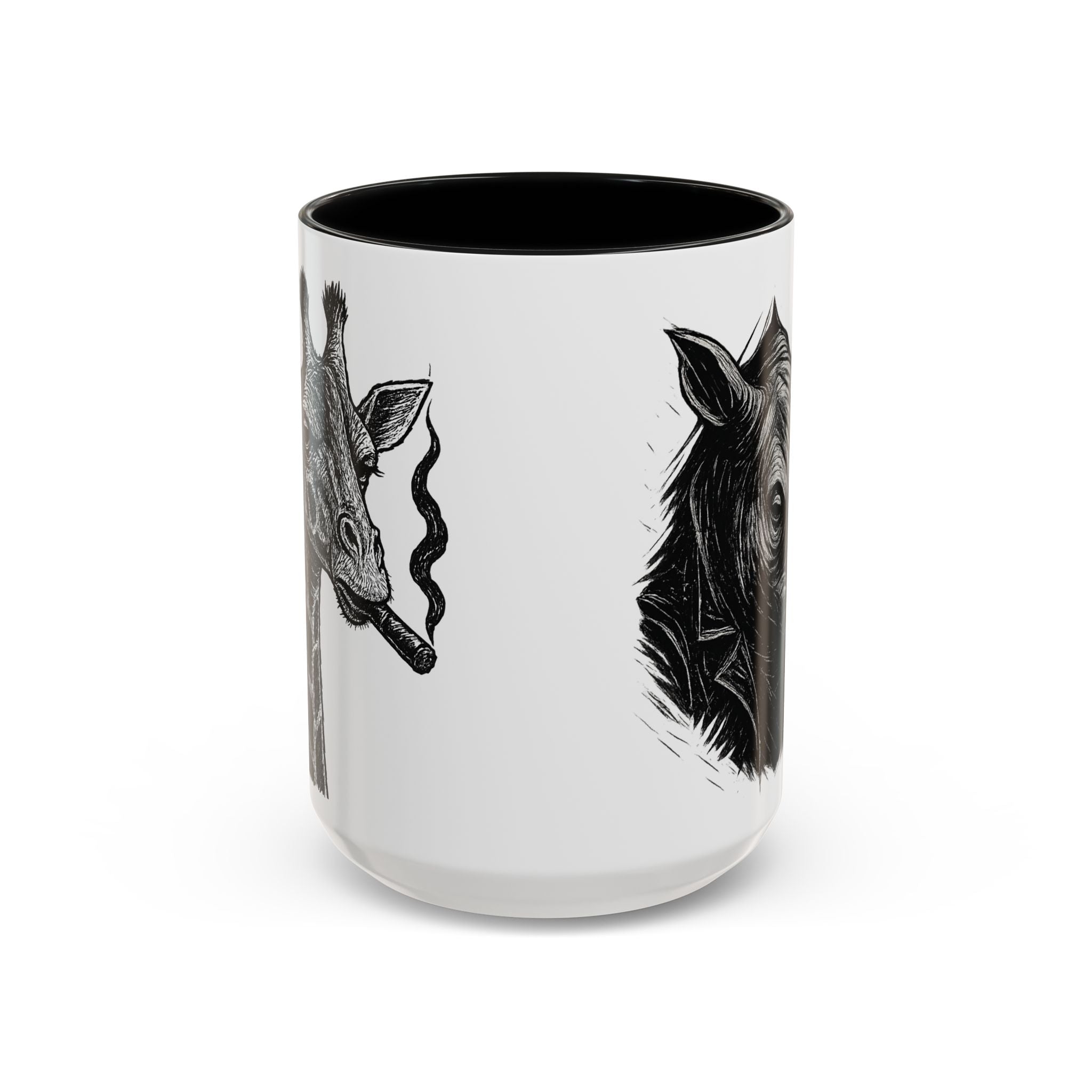 Grunge Punk Animal Mug | Giraffe & Rhino Linocut Art Coffee Cup, Edgy Black and White Illustration Gift