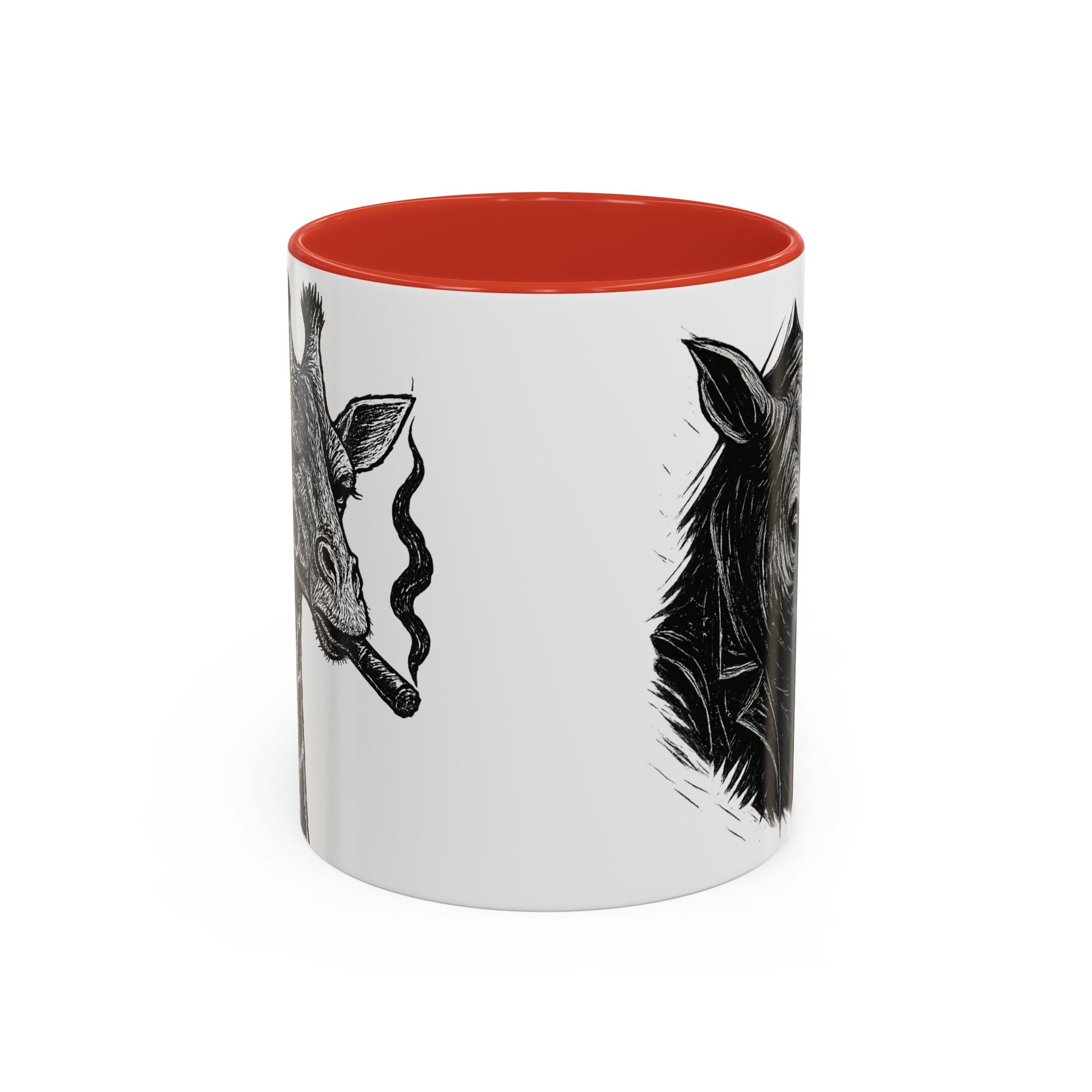 Grunge Punk Animal Mug | Giraffe & Rhino Linocut Art Coffee Cup, Edgy Black and White Illustration Gift