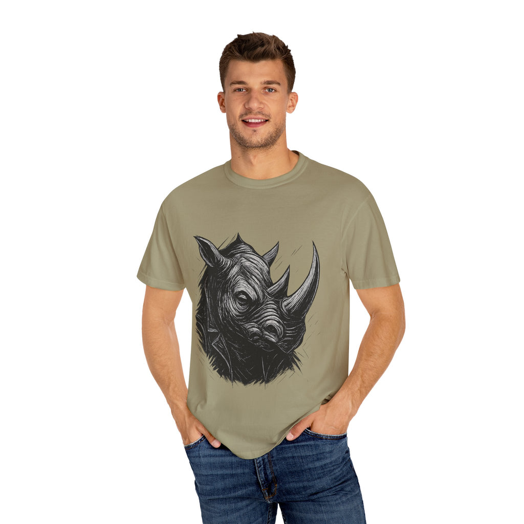 Grunge Rhino T-shirt, Punk Rhino Tee, Rhino Linocut Shirt, Rebel Rhinoceros Top, Edgy Animal Graphic Tee