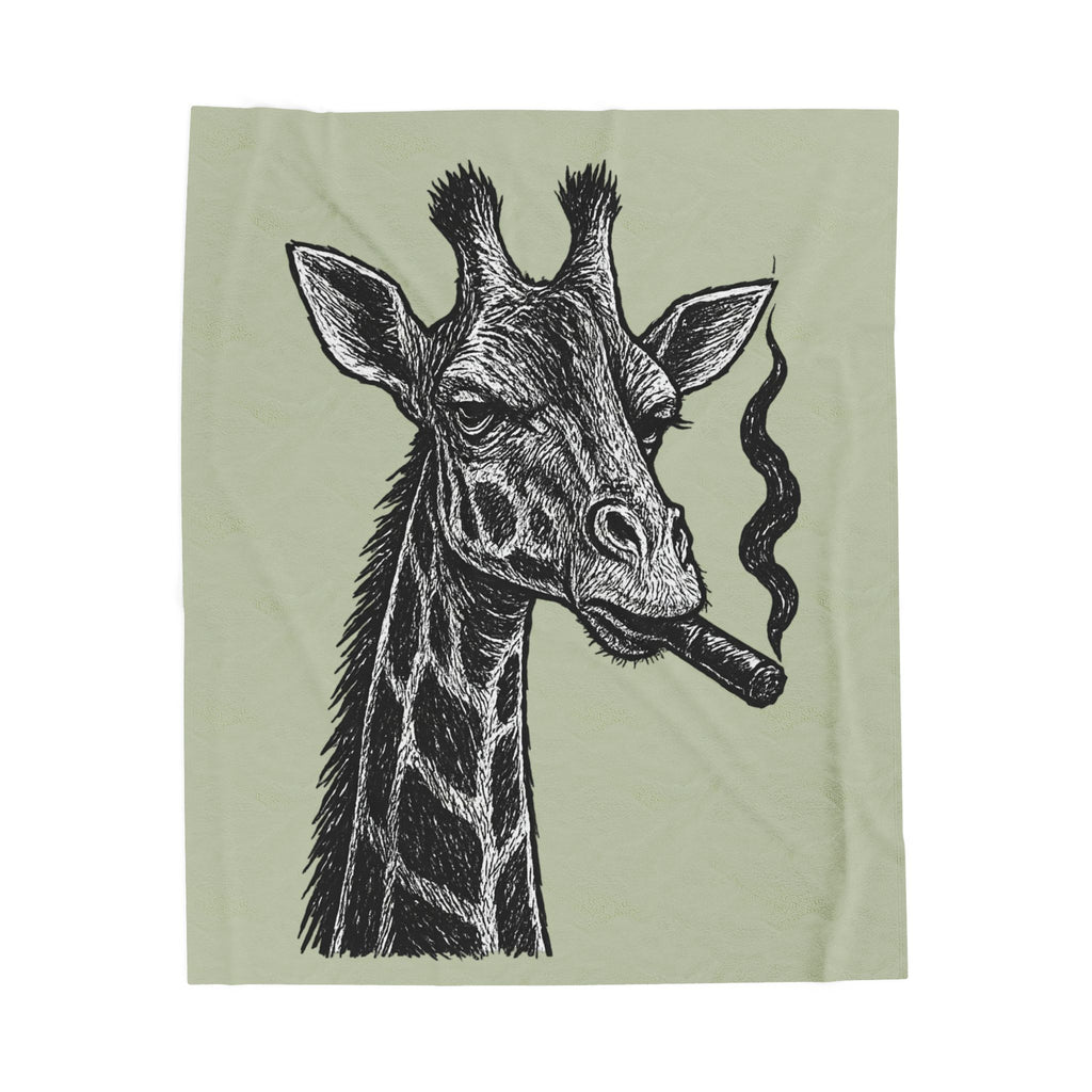 Giraffe Plush Blanket, Cozy Giraffe Throw, Funny Animal Decor, Cute Giraffe Gift, Animal Lovers Blanket - Black and White Linocut