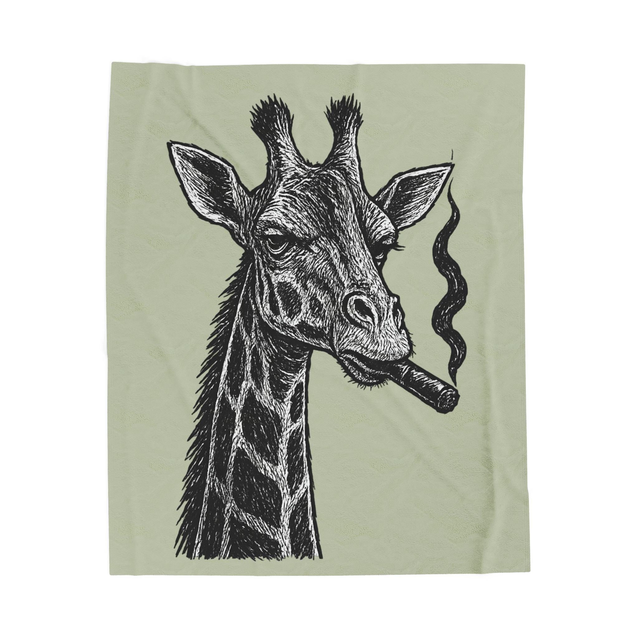 Giraffe Plush Blanket, Cozy Giraffe Throw, Funny Animal Decor, Cute Giraffe Gift, Animal Lovers Blanket - Black and White Linocut