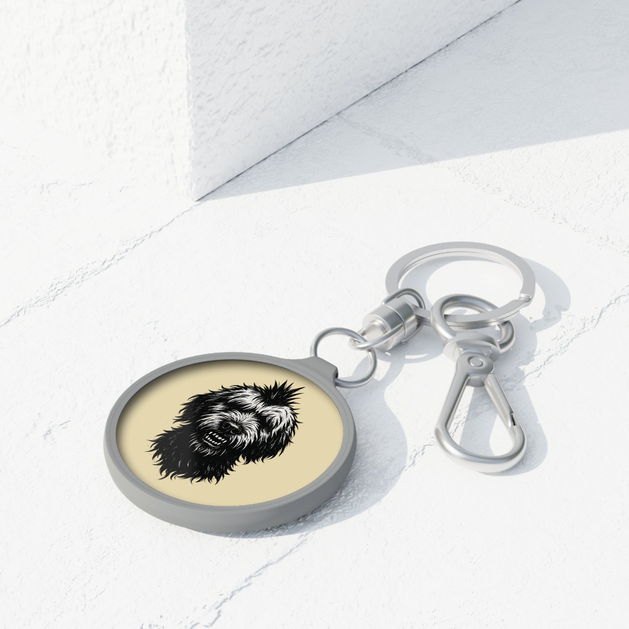 Keyring Tag, Bold Linocut Style Punk Cat Streetwise Attitude, Laid-Back Self-Assured Expression, Scruffy Charm, Rebel Cool Keychain, Unique