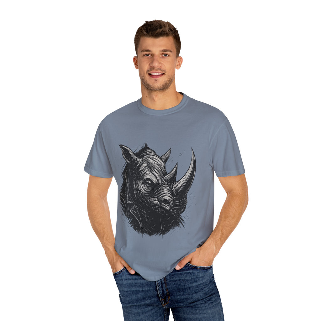 Grunge Rhino T-shirt, Punk Rhino Tee, Rhino Linocut Shirt, Rebel Rhinoceros Top, Edgy Animal Graphic Tee