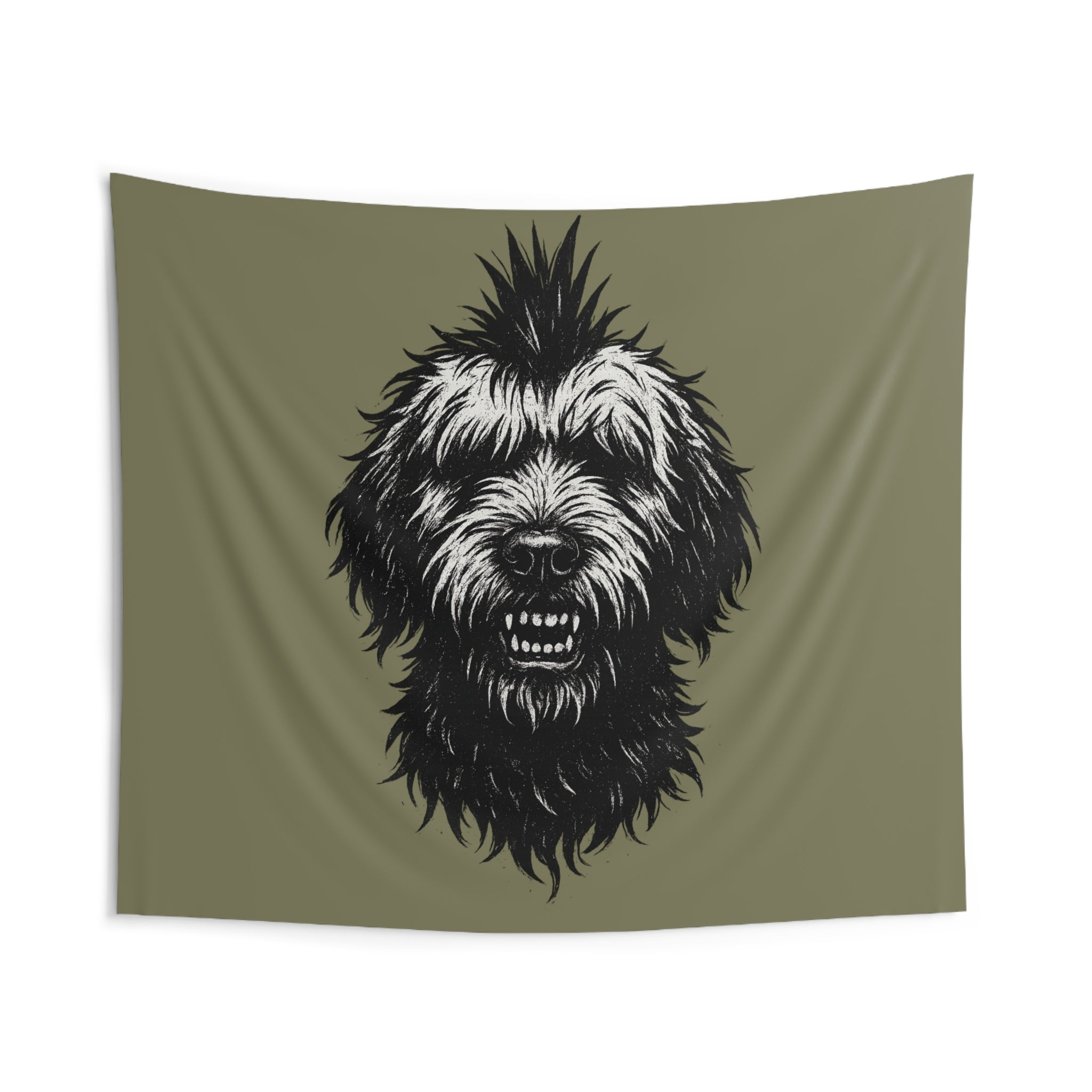 Edgy Dog Illustration Tapestry, Home Decor, Wall Art, Pet Lover Gift, Unique Interior Design, Animal Wall Hanging