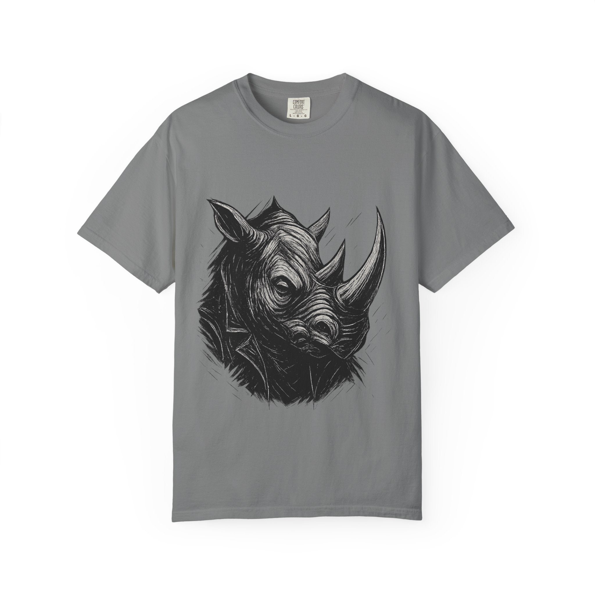 Grunge Rhino T-shirt, Punk Rhino Tee, Rhino Linocut Shirt, Rebel Rhinoceros Top, Edgy Animal Graphic Tee