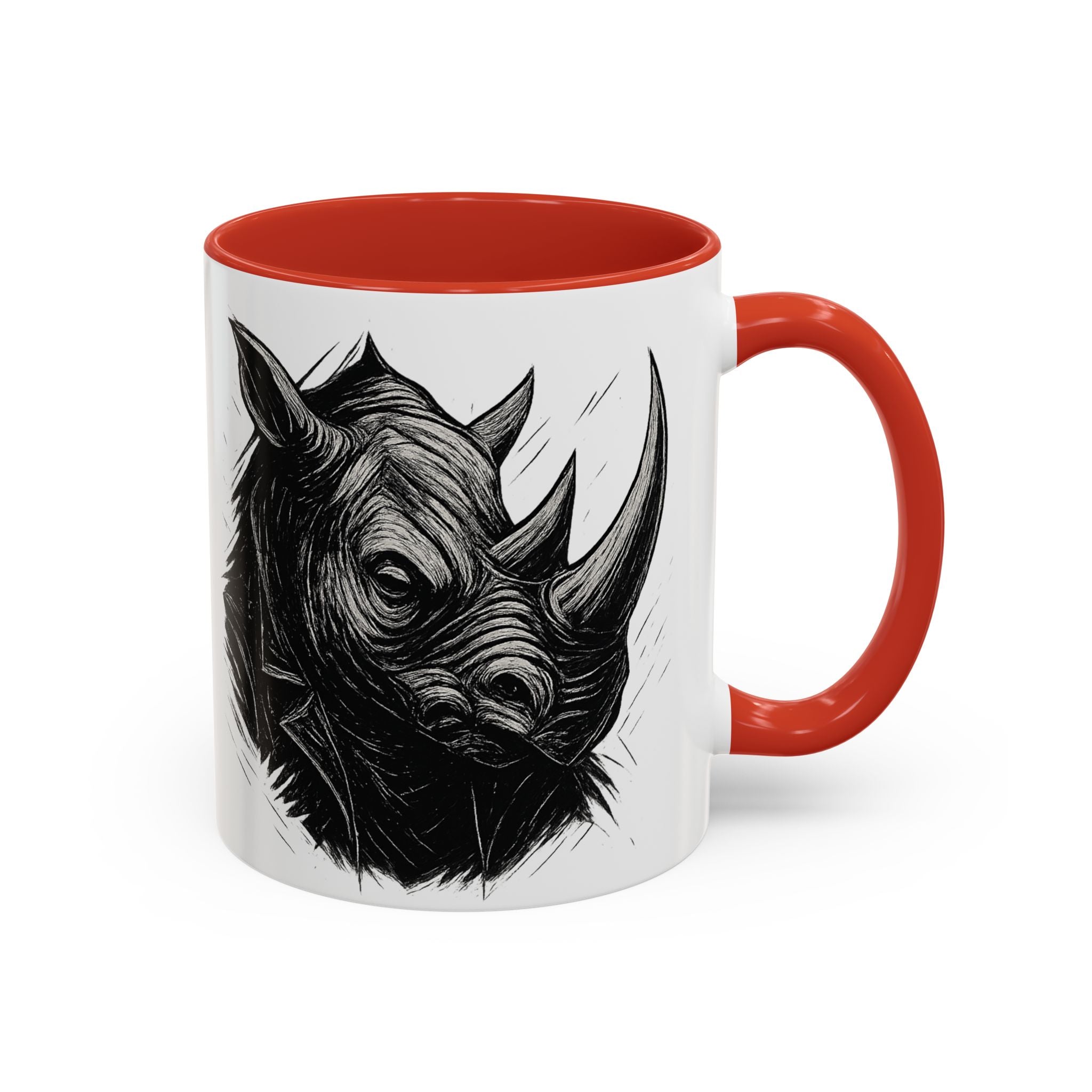 Grunge Punk Animal Mug | Giraffe & Rhino Linocut Art Coffee Cup, Edgy Black and White Illustration Gift