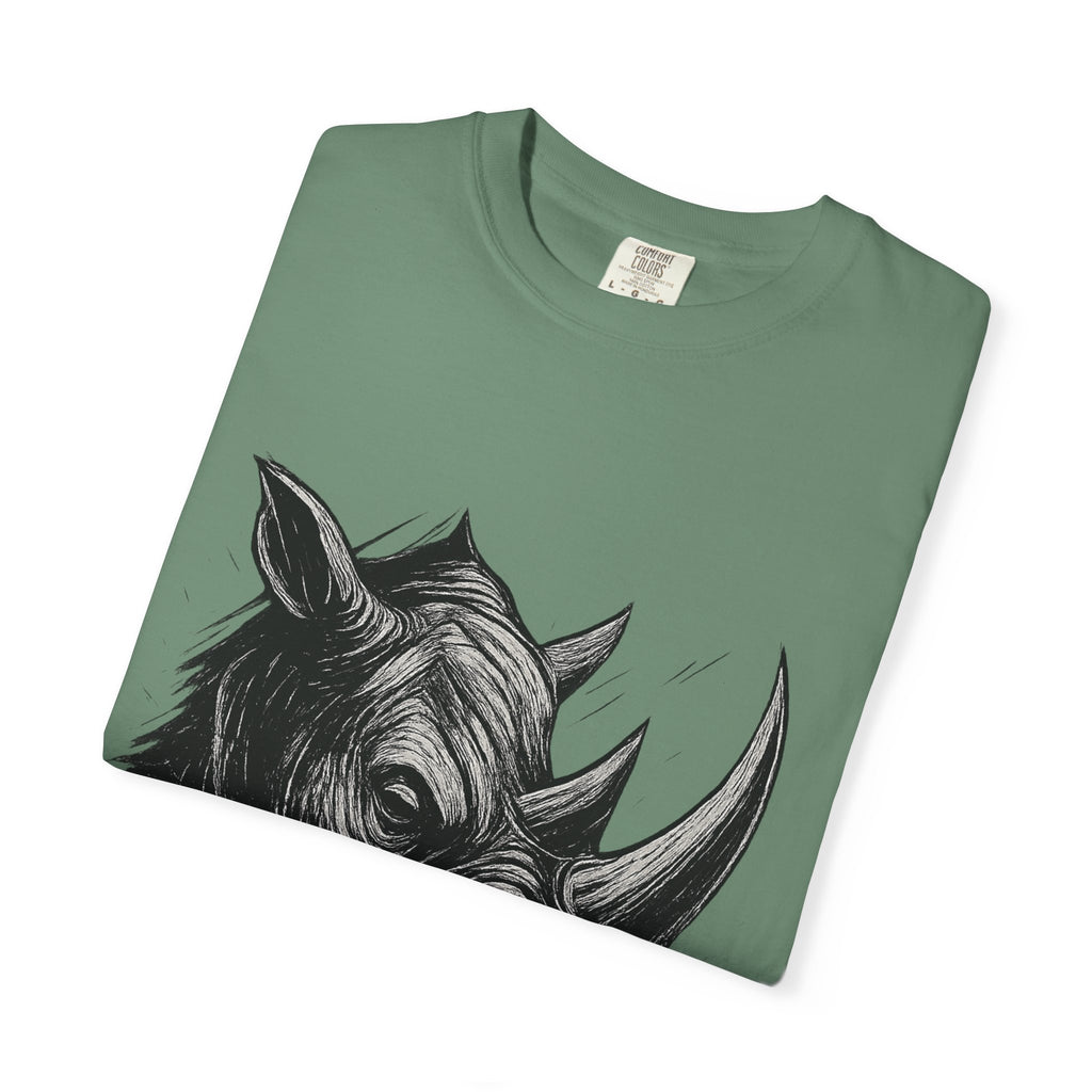 Grunge Rhino T-shirt, Punk Rhino Tee, Rhino Linocut Shirt, Rebel Rhinoceros Top, Edgy Animal Graphic Tee