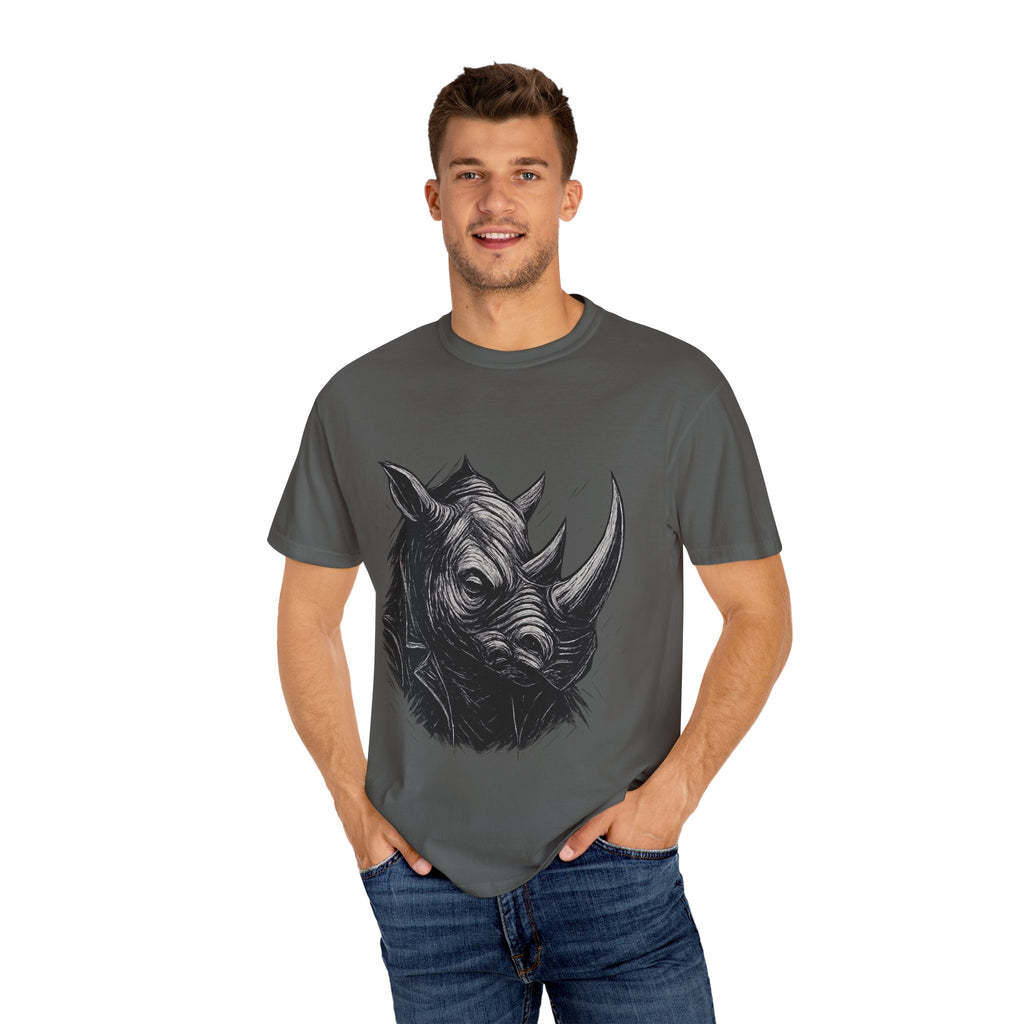 Grunge Rhino T-shirt, Punk Rhino Tee, Rhino Linocut Shirt, Rebel Rhinoceros Top, Edgy Animal Graphic Tee