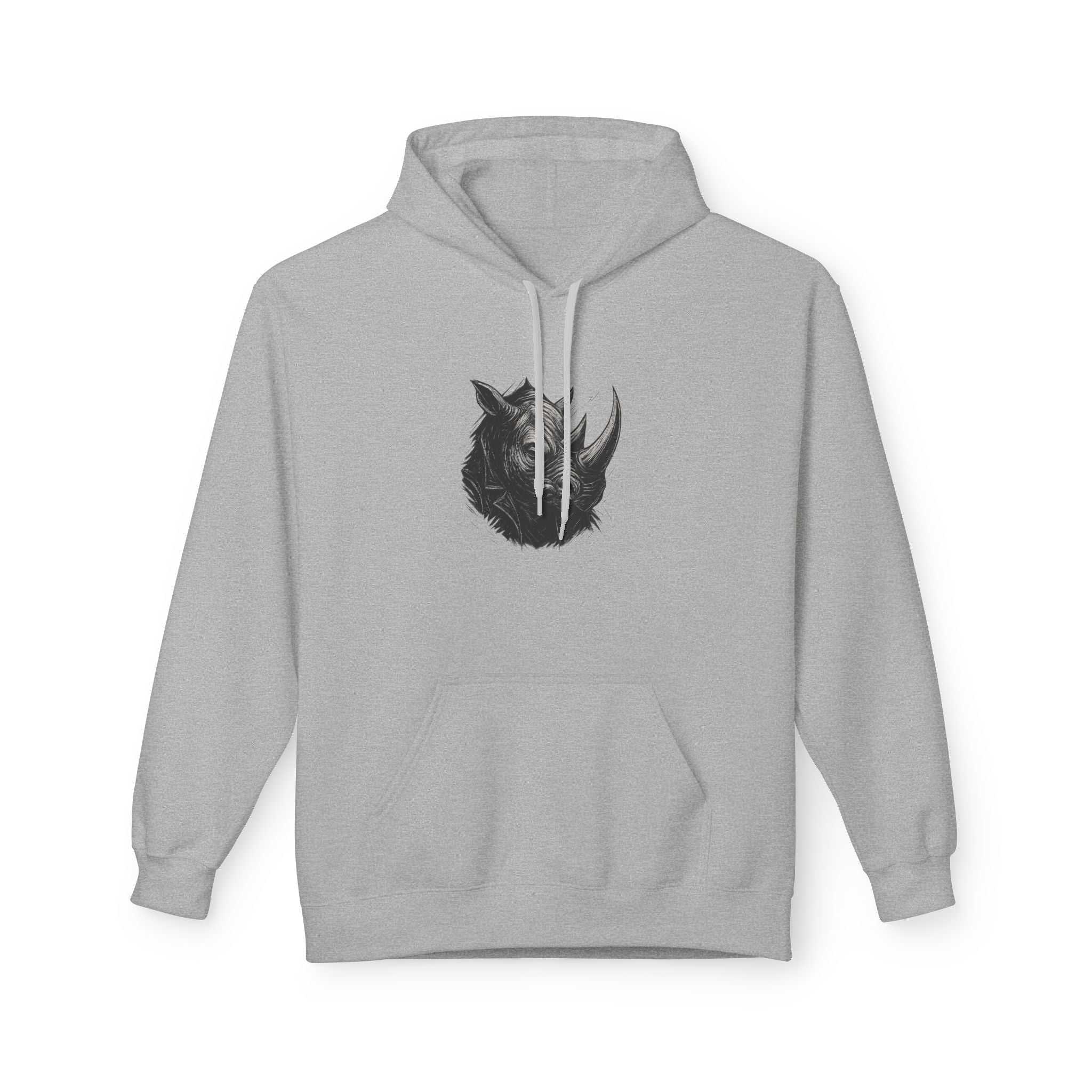 Grunge Rhino Hoodie, Punk Style Soft Fleece Sweatshirt, Animal Lover Gift, Black and White Graphic, Rebel Rhino Sweatshirt, Distressed Rhino